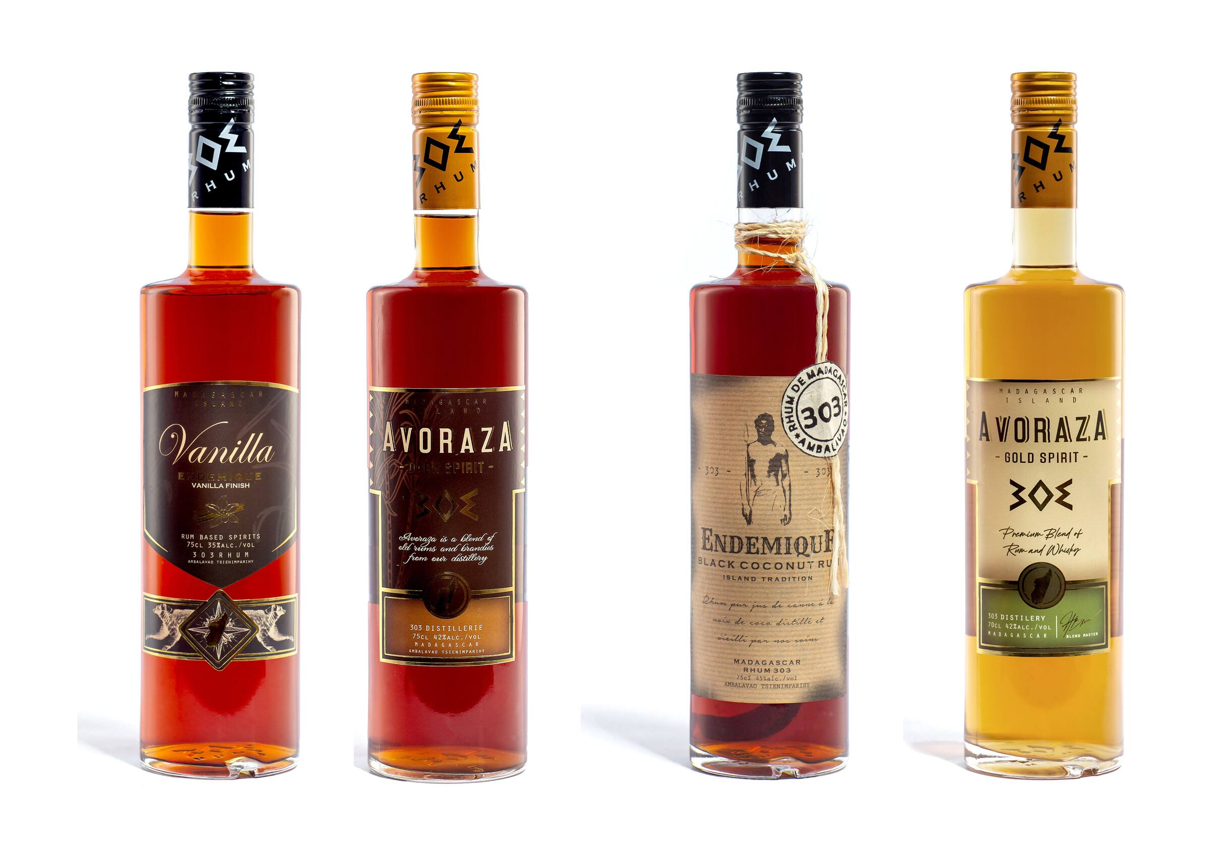 Les quatre Endémique : Vanilla, Avoraza Dark Spirit, Black Coconut et Avoraza Gold Spirit